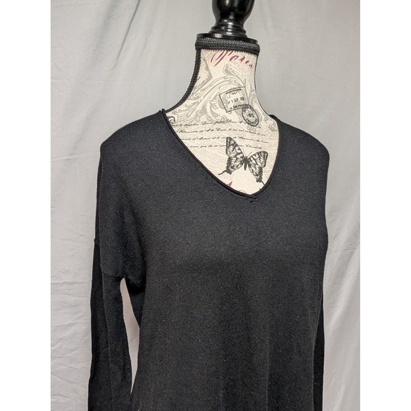 Trouve Women's Black V-Neck High‎ Low Sweater Cashmere Blend Side Slits Size XS - Picture 2 of 7